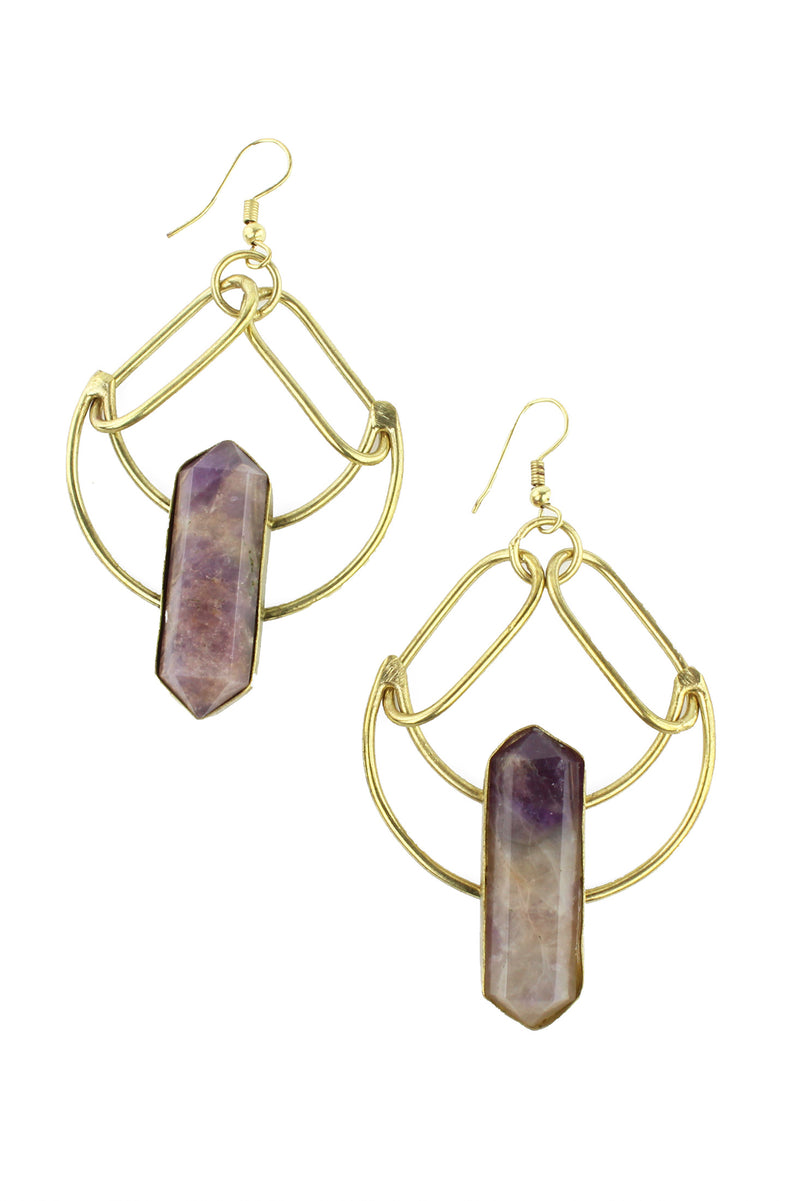 Antique Gold Crescent Amethyst Earrings