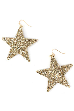 Giant Glitter Star Earrings - Gold