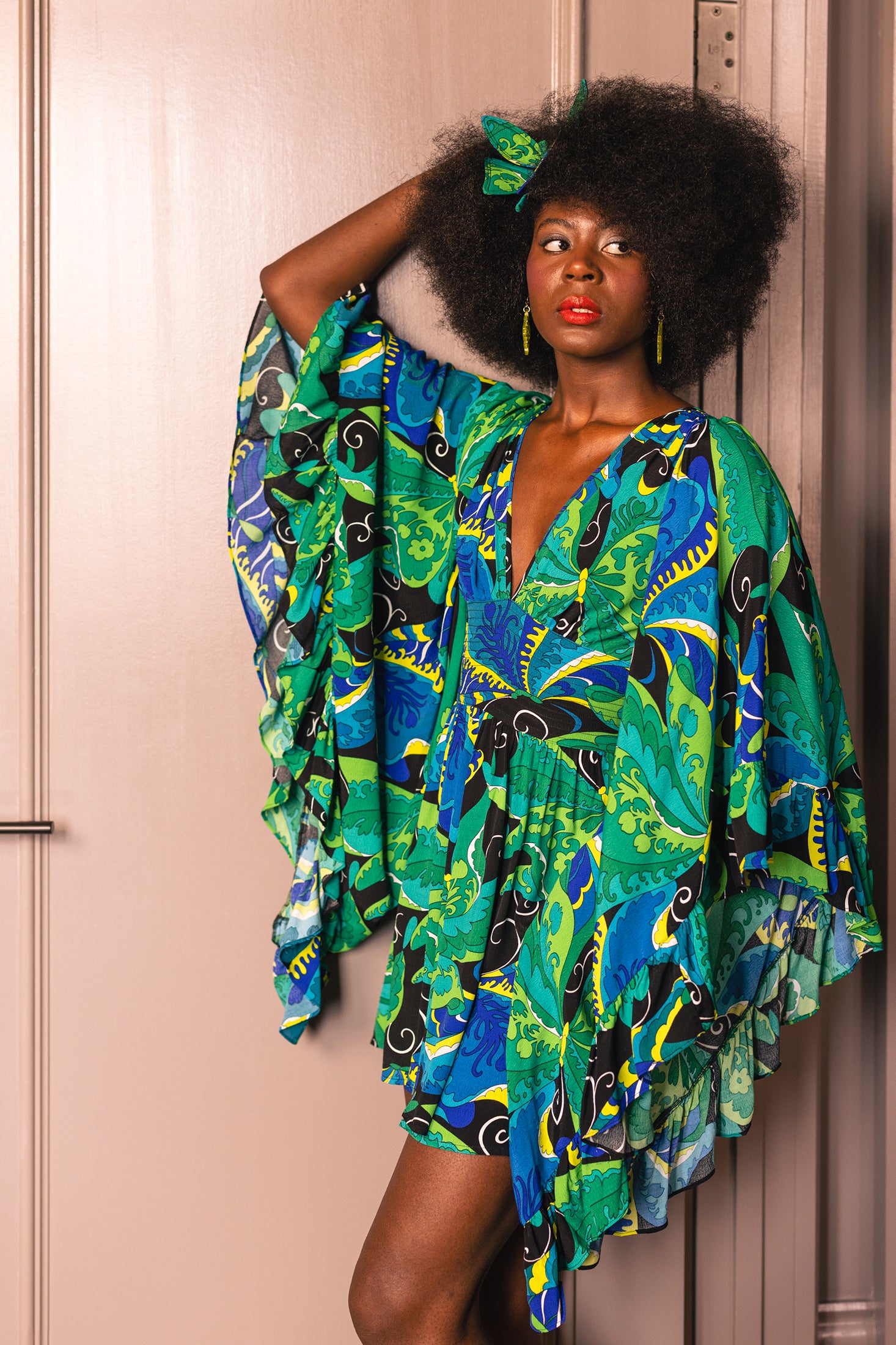green psychedelic dress Vintage 1960s Green Abstract Maxi Dress, Mod Psychedelic Boho Style, Size 5