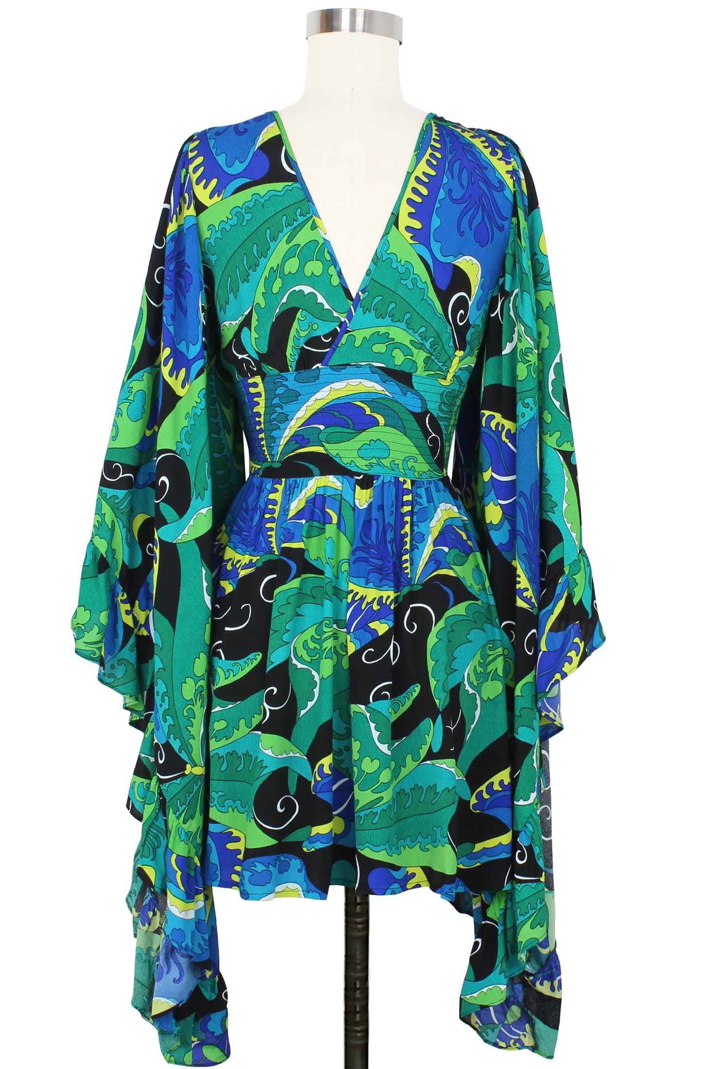 psychedelic mini dress Psychedelic mini dress. Angel sleeve mini dress. Rainbow mini dress. Scenic print mini dress