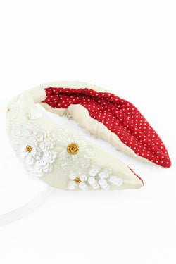 White Sequin Beaded Floral Headband