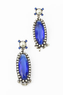 De Luxe Pearl and Blue Oval Drop Earrings