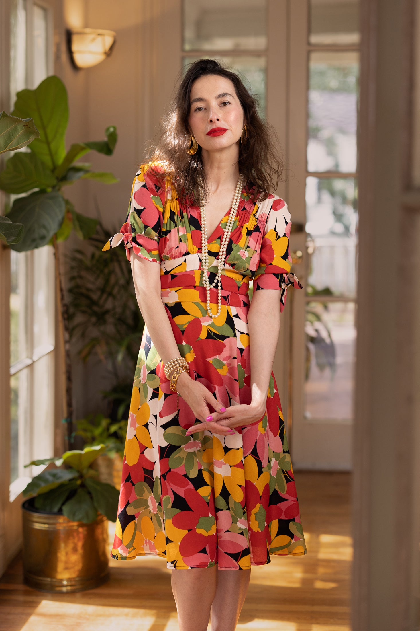 Tie Sleeve 40s Dress - Flower Power - Final Sale 2 Tie Sleeve 40s Dress - Flower Power - Final Sale 2