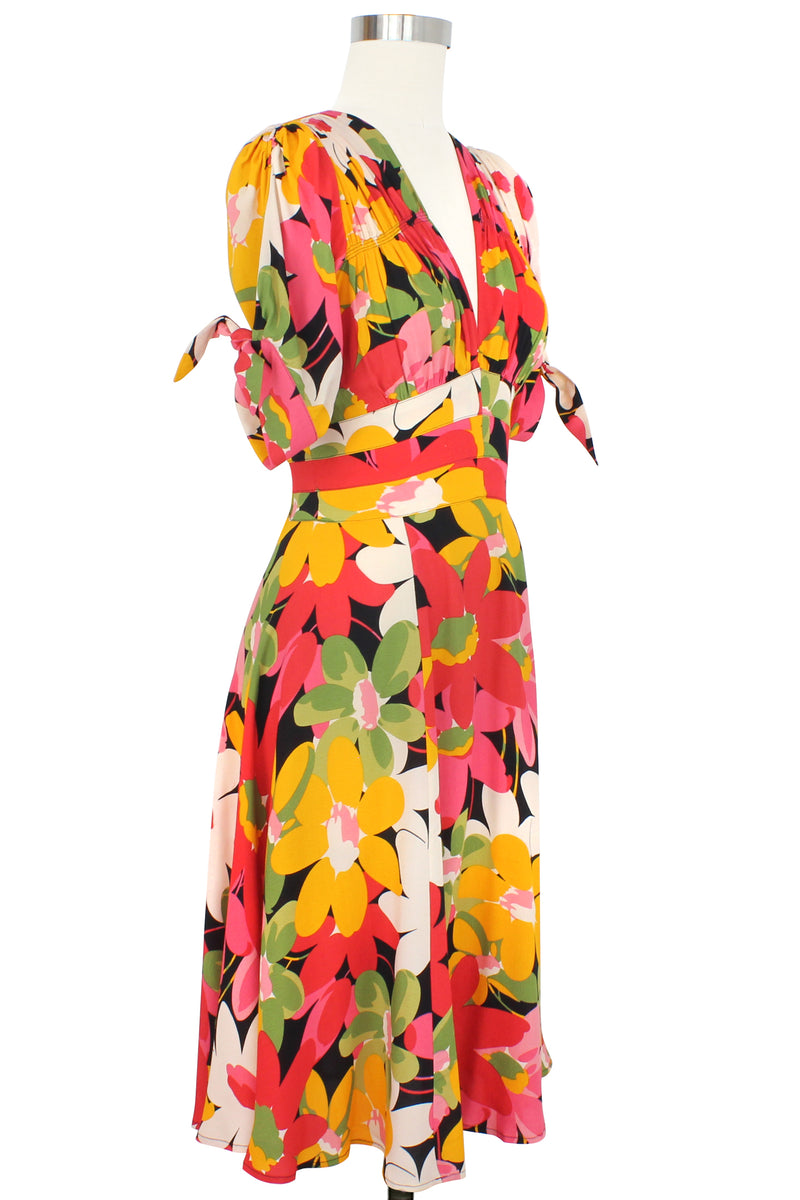 Tie Sleeve 40s Dress - Flower Power - Final Sale