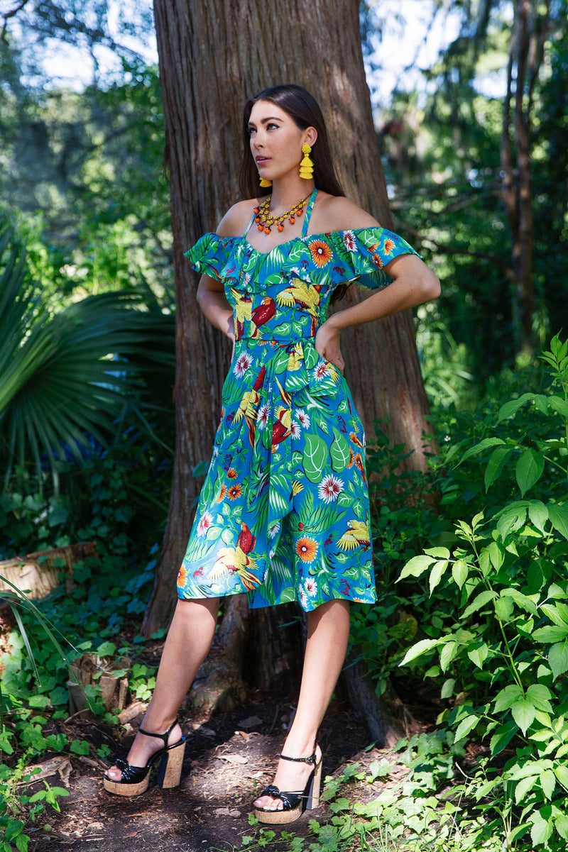 Hollywood Sarong Dress - Jungle Parrots - Final Sale