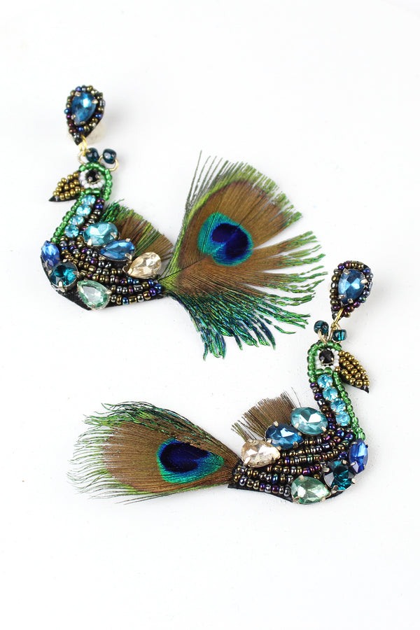 Beaded Jeweled Peacock Earrings