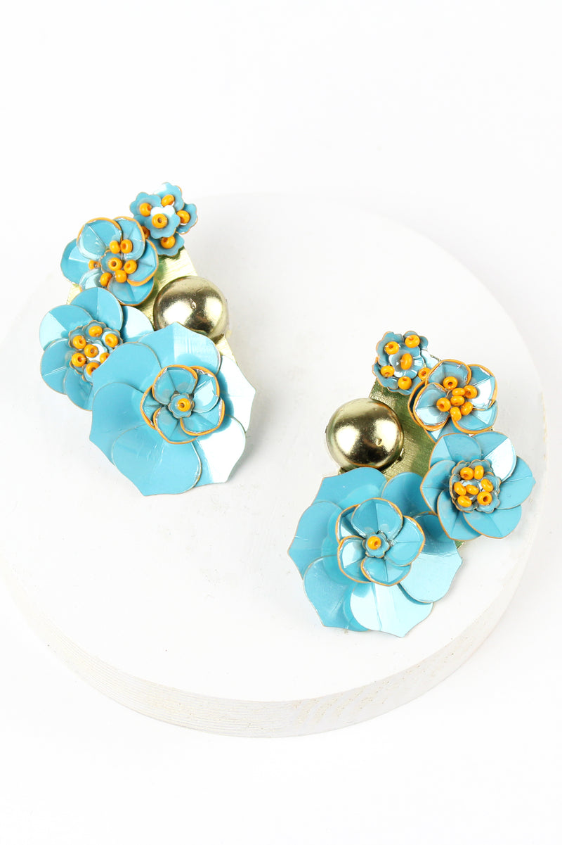 Gold and Blue Floral Earrings