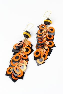 Orange Circle and Square Sequin Earrings