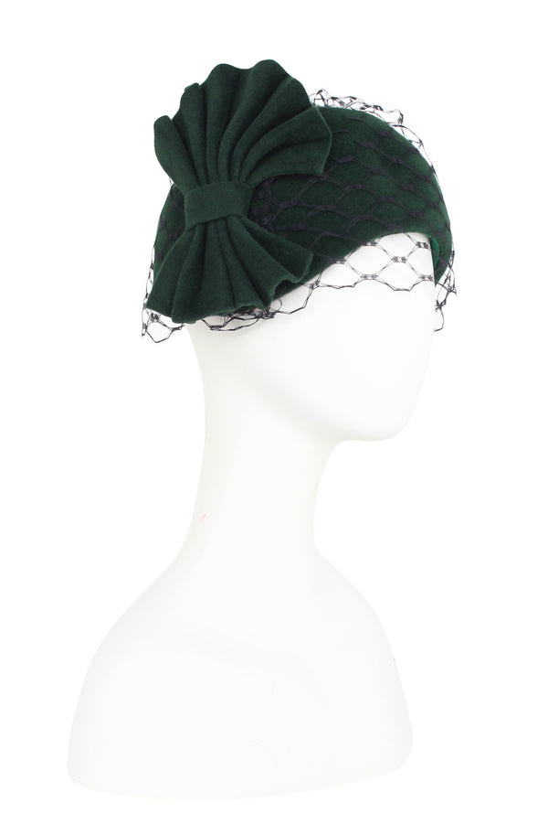 Kathy Jeanne Wool Cloche with Pleated Bow and Veil