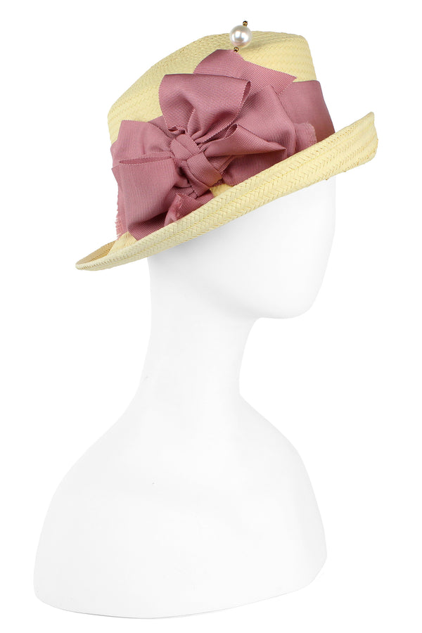 Kathy Jeanne Straw Top Hat with Bow Pin