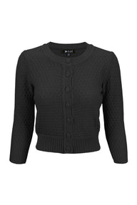 Black Cropped Button Down Knit Cardigan