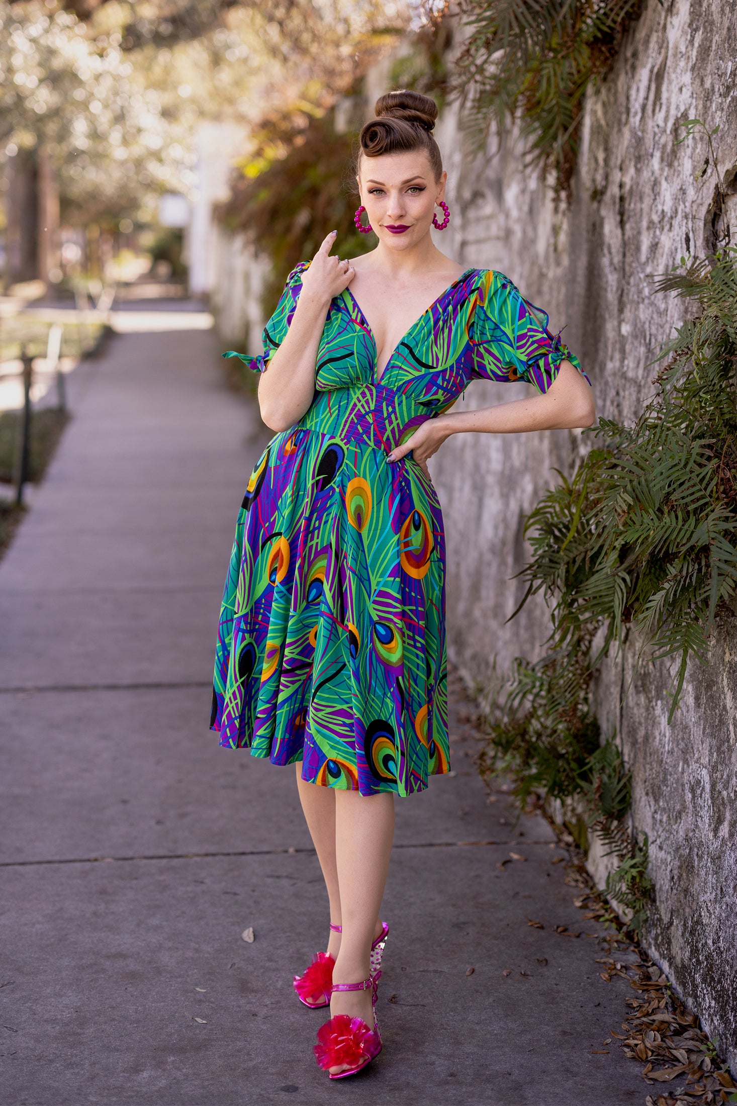 Stacia Circle Dress - Mardi Gras Feather - Final Sale 0 Stacia Circle Dress - Mardi Gras Feather - Final Sale 0