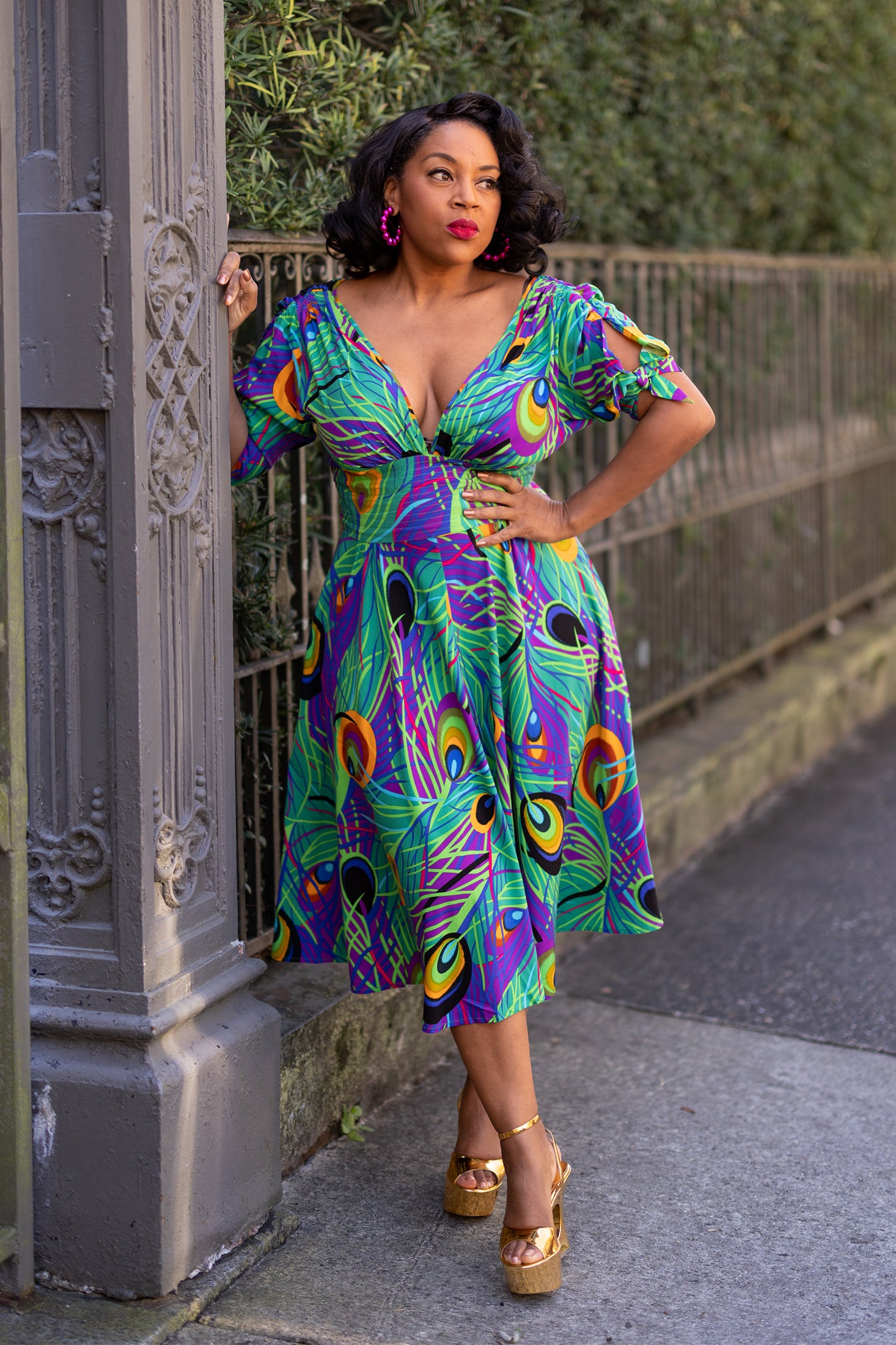 Stacia Circle Dress - Mardi Gras Feather - Final Sale 0 Stacia Circle Dress - Mardi Gras Feather - Final Sale 0