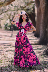 Ingenue Long Dress - Polka Dot Rose - Final Sale