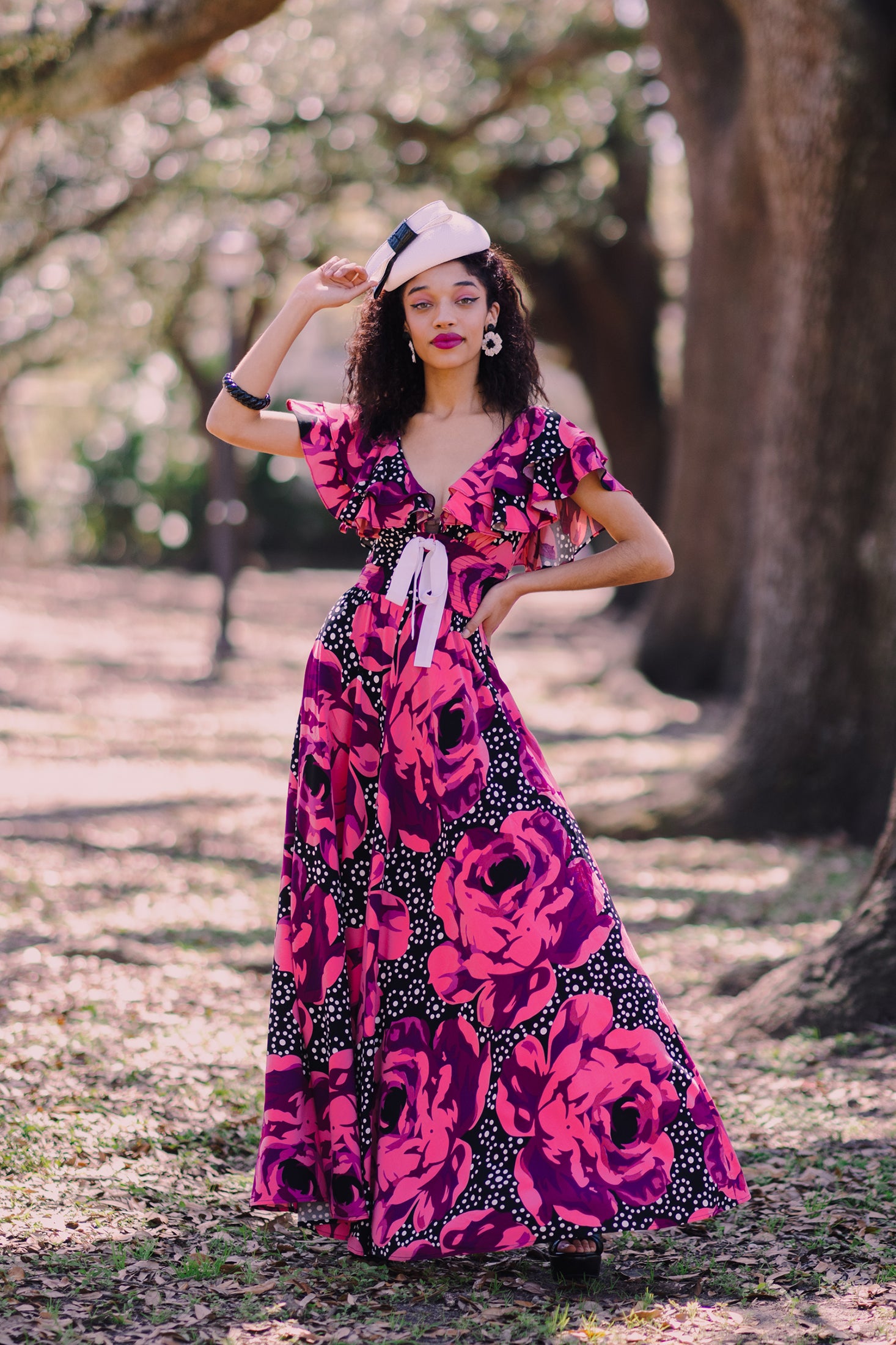 Ingenue Long Dress - Polka Dot Rose - Final Sale
