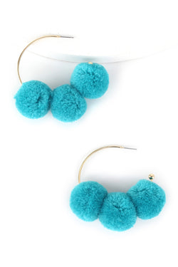 Three Pompom Hoop Earrings
