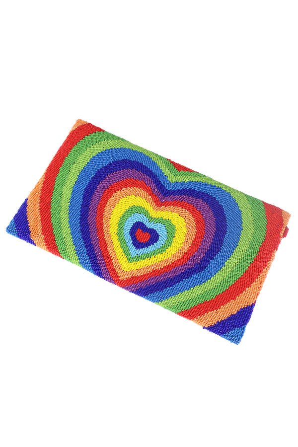 Ricki Designs Beaded Rainbow Heart Clutch
