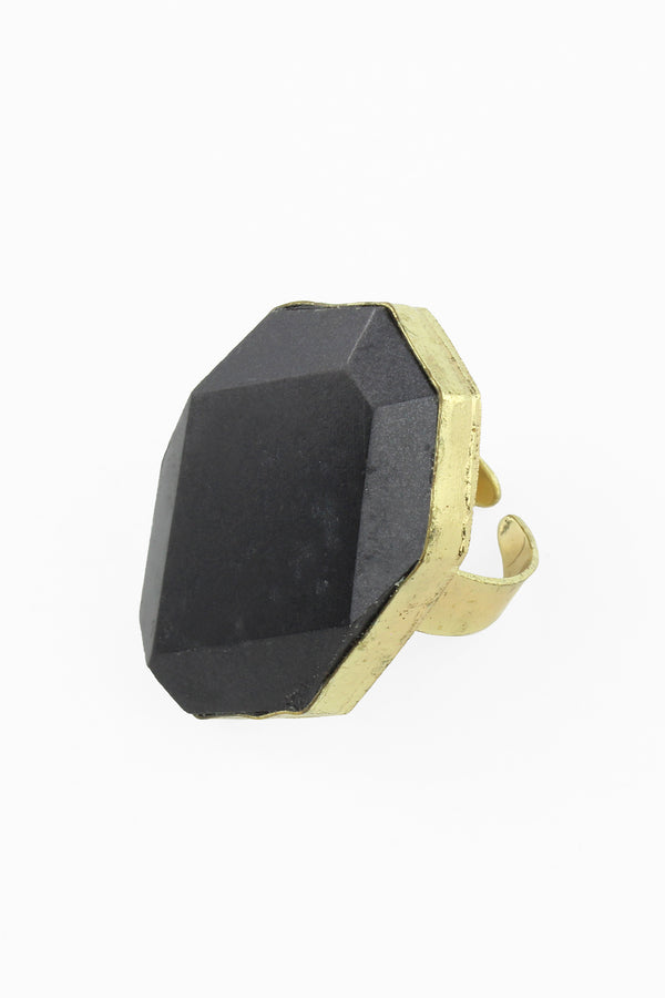Faceted Black Stone Ring