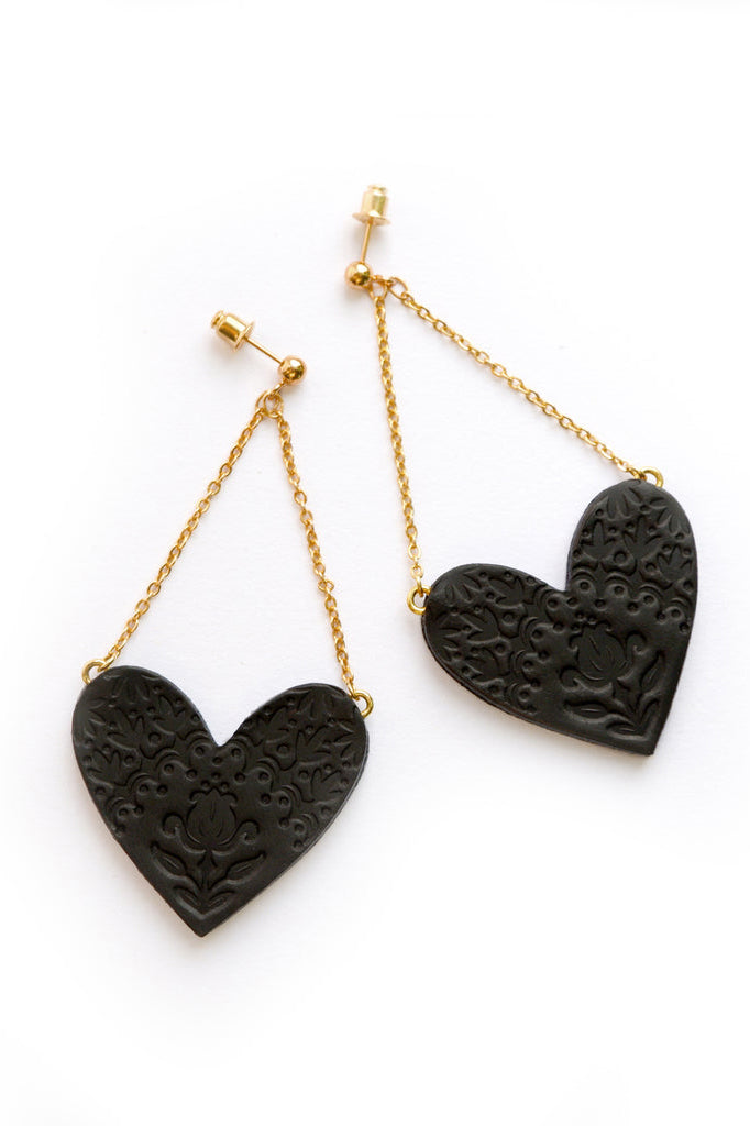 Rosita Bonita Sweet Black Heart Large Earrings