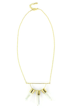 Triple Clear Crystal and Gold Bar Necklace