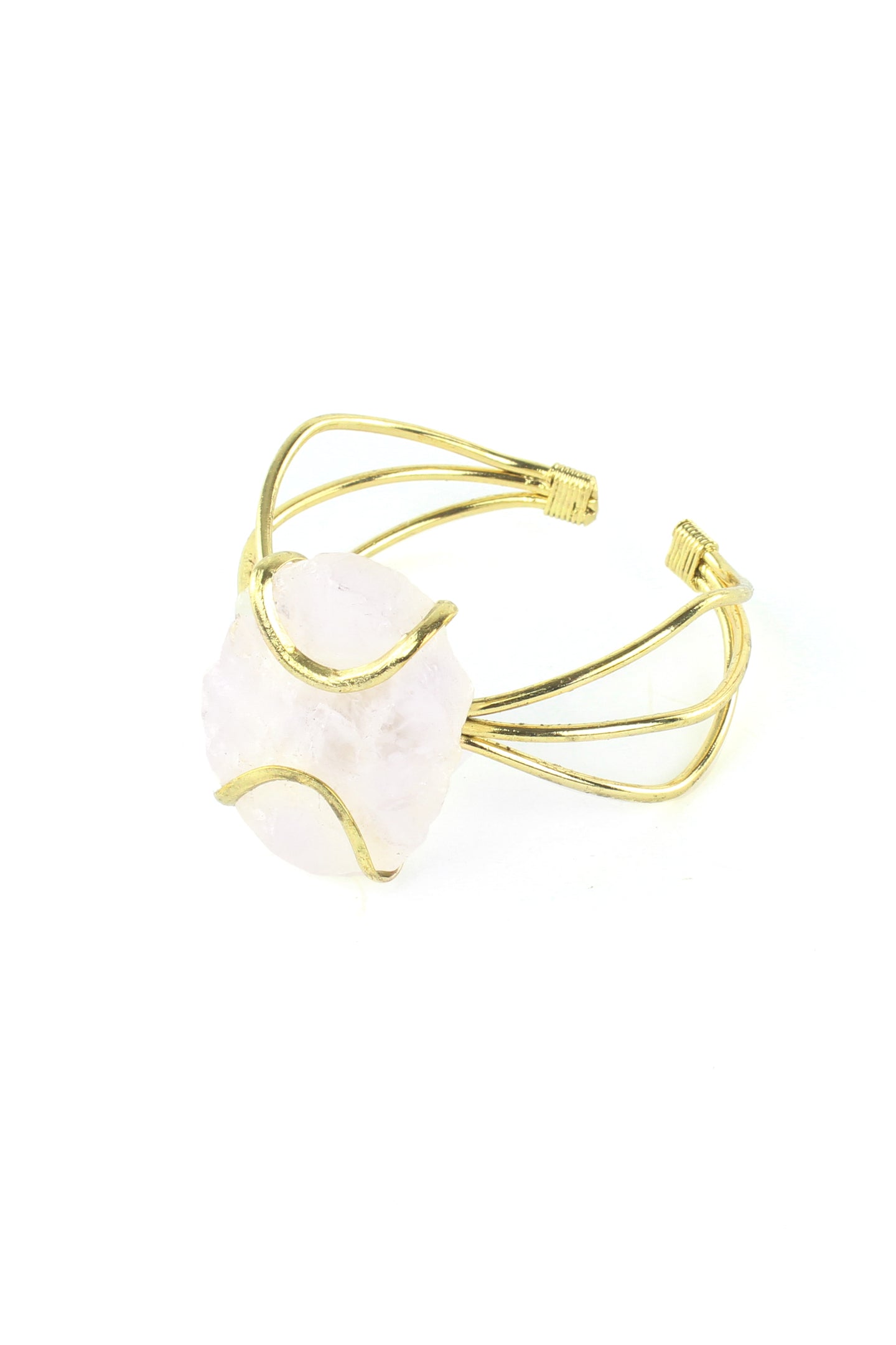 Natural Quartz and Gold Tone Wire Cuff