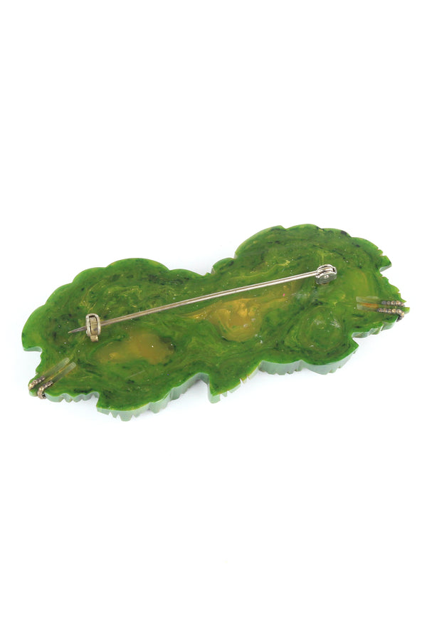Spinach Green Swirl w/Brass vintage Bakelite Pin