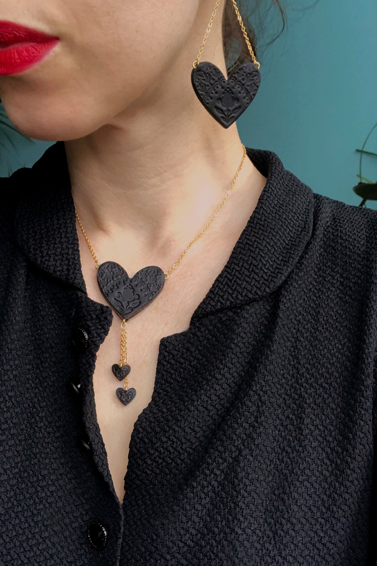 Rosita Bonita Sweet Black Heart Large Earrings